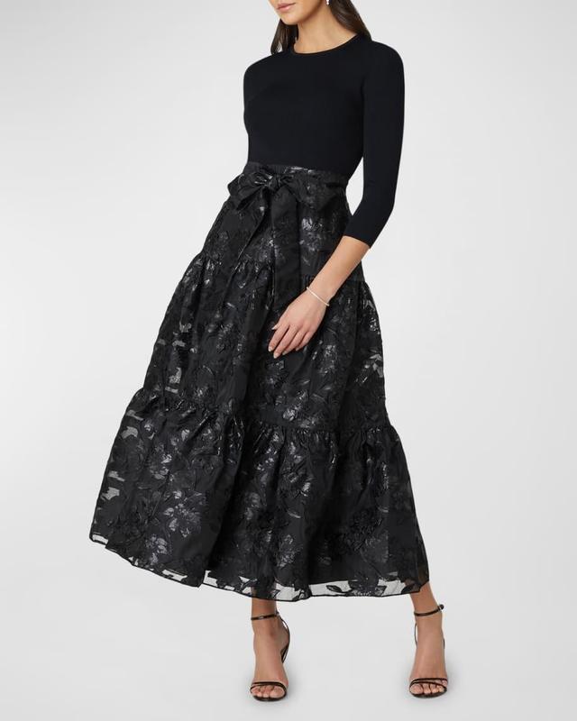 Tiered Floral Jacquard Midi Dress Product Image