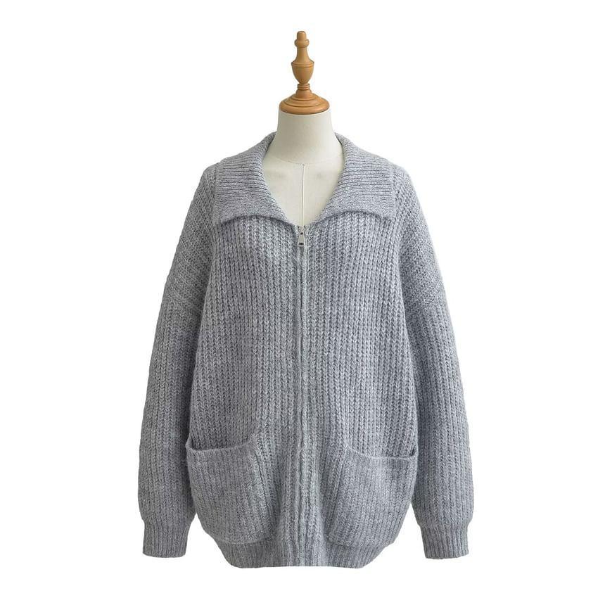 Plain Collared Zip Cardigan Product Image