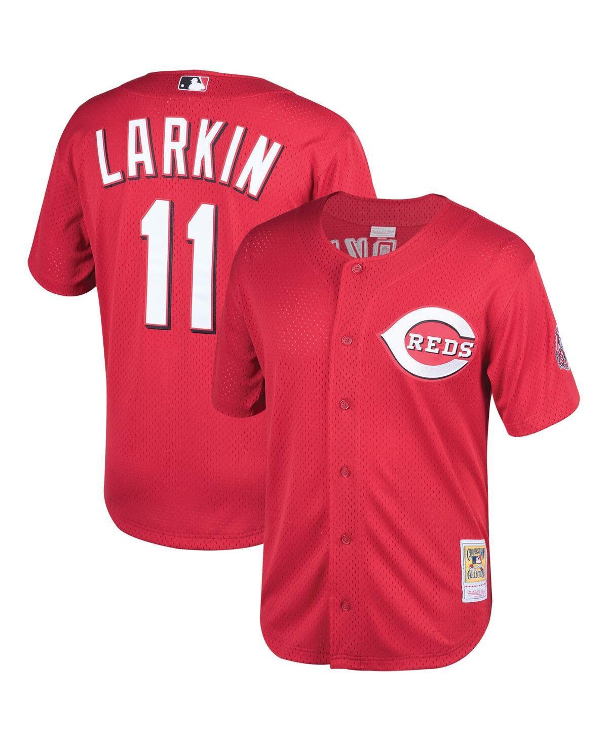 Mens Mitchell & Ness Barry Larkin Red Cincinnati Throwback Reds Cooperstown Mesh Batting Practice Jersey - Red Product Image