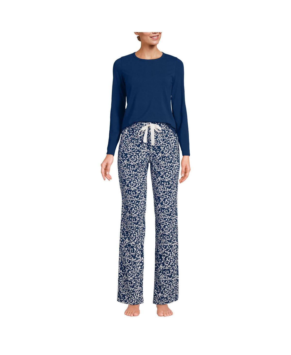 Lands End Womens Knit Pajama Set Long Sleeve T-Shirt and Pants Product Image