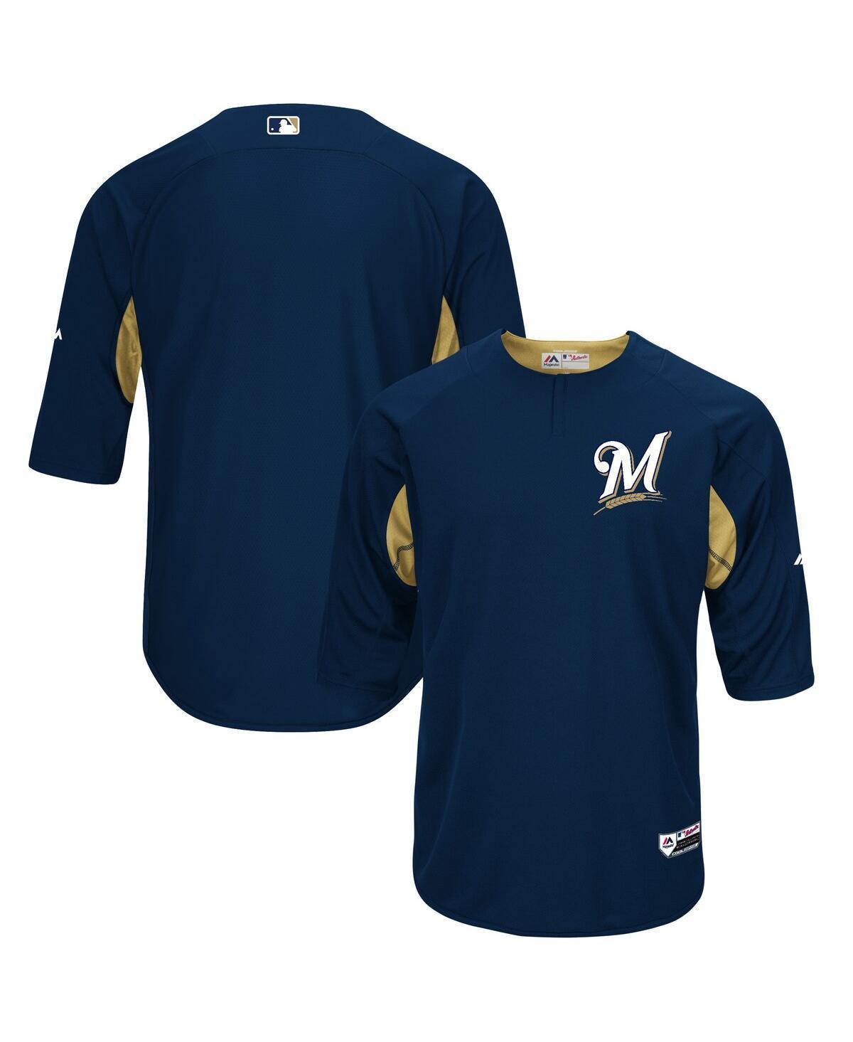 Mens Majestic /Gold Milwaukee Brewers Authentic Collection On-Field 3/4-Sleeve Batting Practice Jersey Blue Product Image