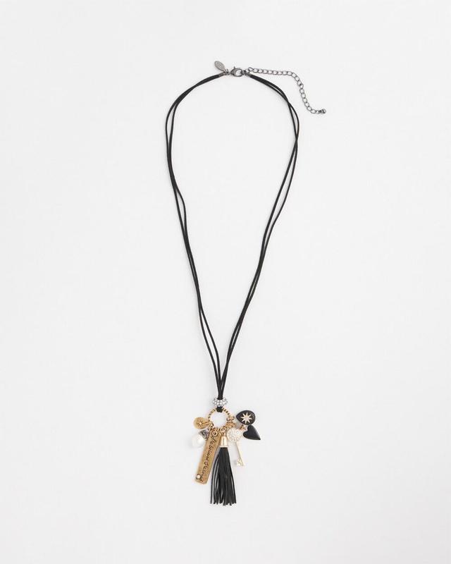 Leather Mixed Metal Charm Necklace Product Image