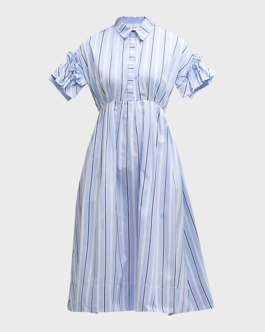 Striped Ruffle-Sleeve Midi Shirtdress Product Image