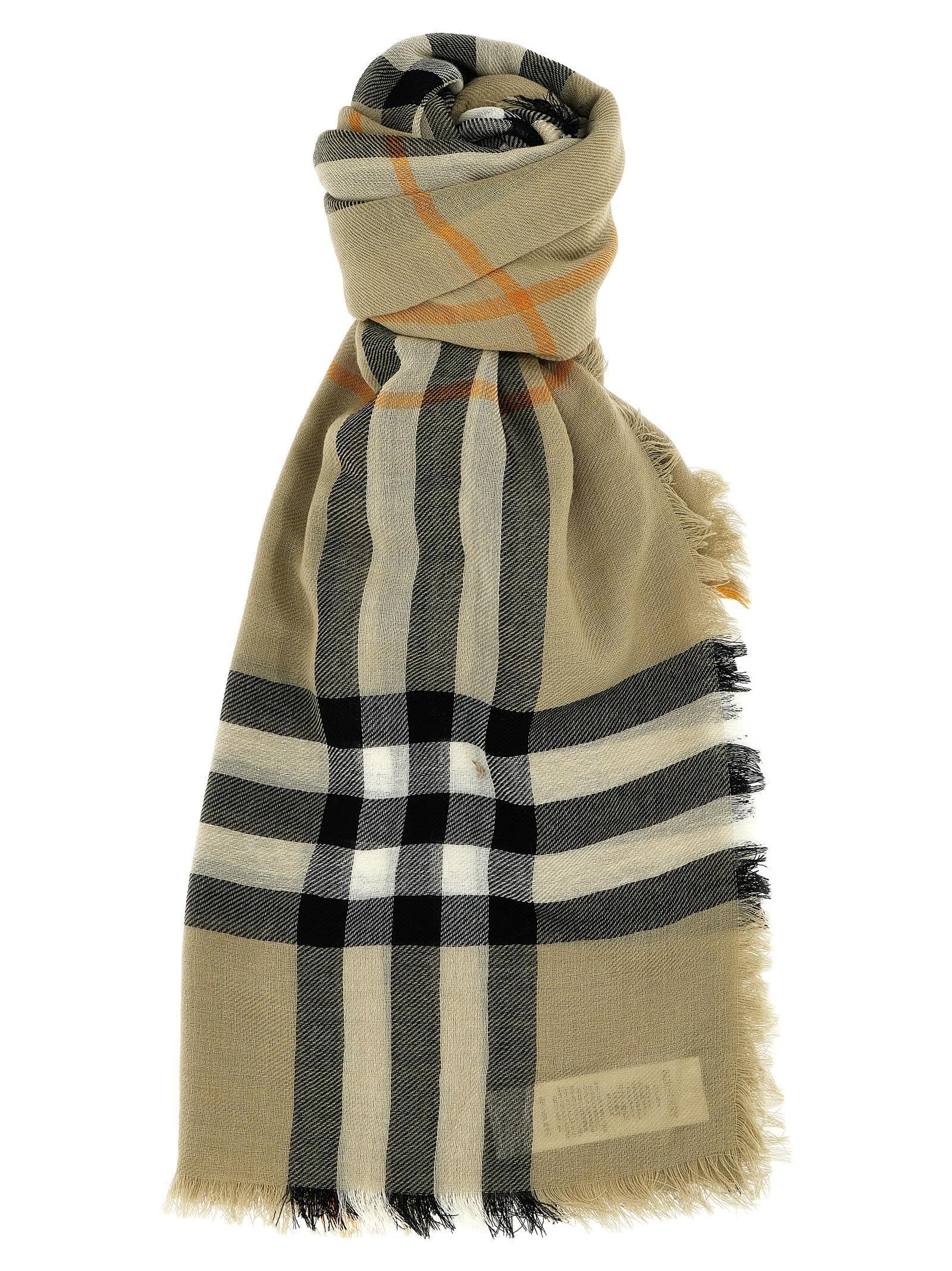 BURBERRY Check Wool Scarf Scarves Beige Product Image