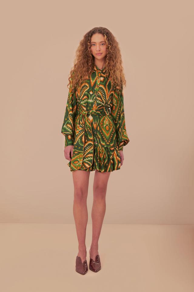 Green Pineapple Ikat LENZING™ ECOVERO™ Viscose Mini Dress Product Image