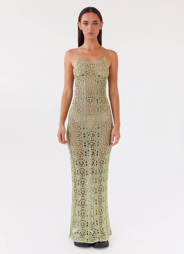 Luxora Crochet Maxi Cami Dress - Light Olive Product Image