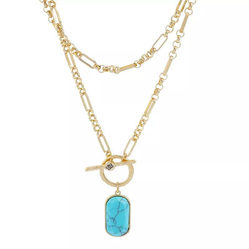 Bella Uno Worn Gold Multi-strand Reconstituted Turquoise Plaque Toggle Necklace, Womens, Size: 16/18+2, Gold Tone Product Image