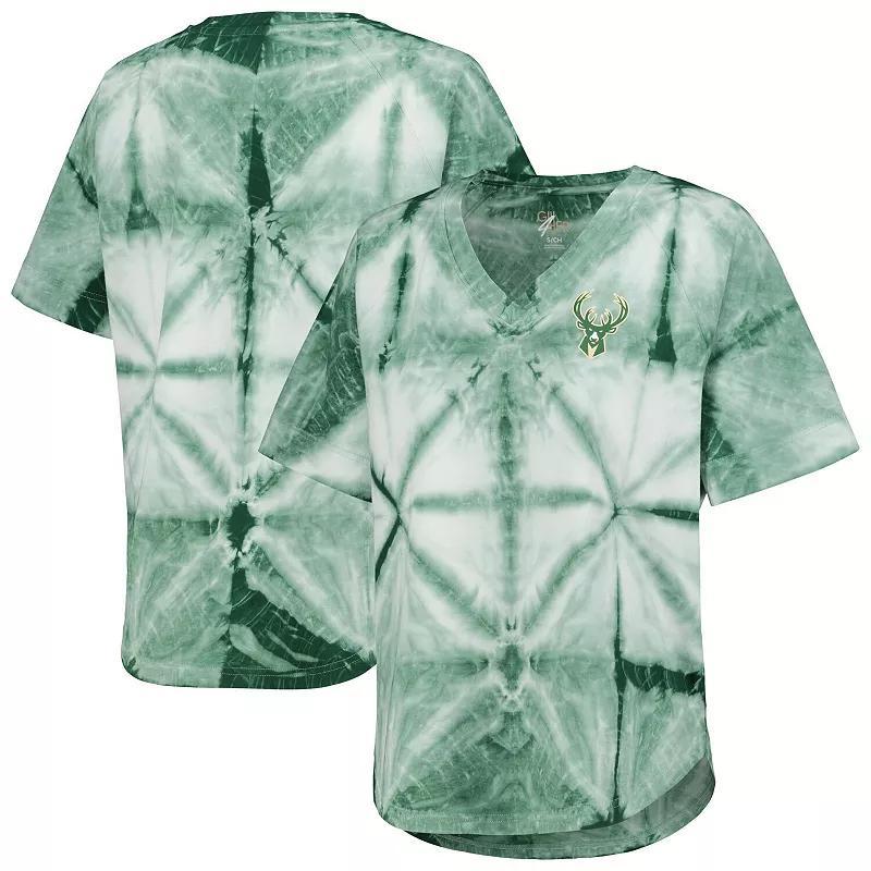 Womens G-III 4Her by Carl Banks Hunter Green Milwaukee Bucks Tournament Raglan Oversized Tie-Dye V-Neck T-Shirt Product Image