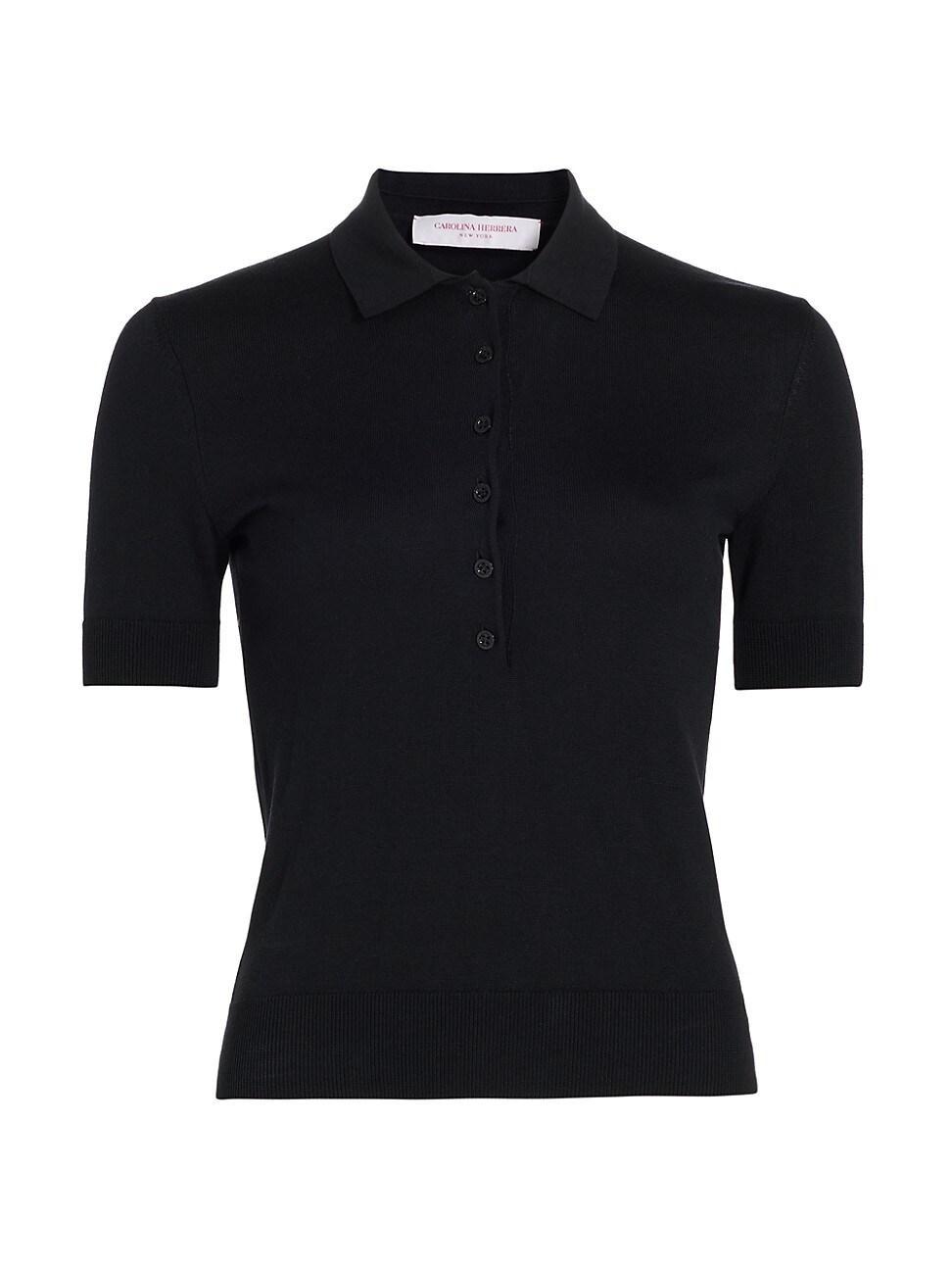 Button-Front Knit Polo Top Product Image