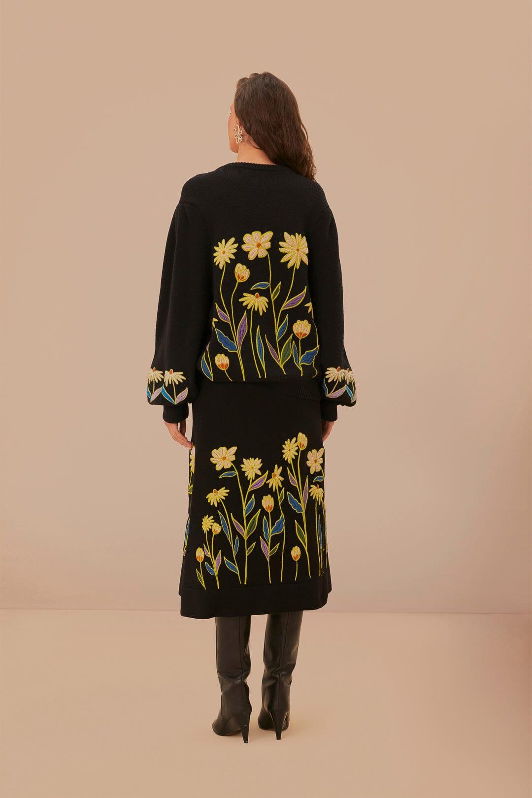 Black Farm Rio Flowers Embroidered Knit Skirt Product Image