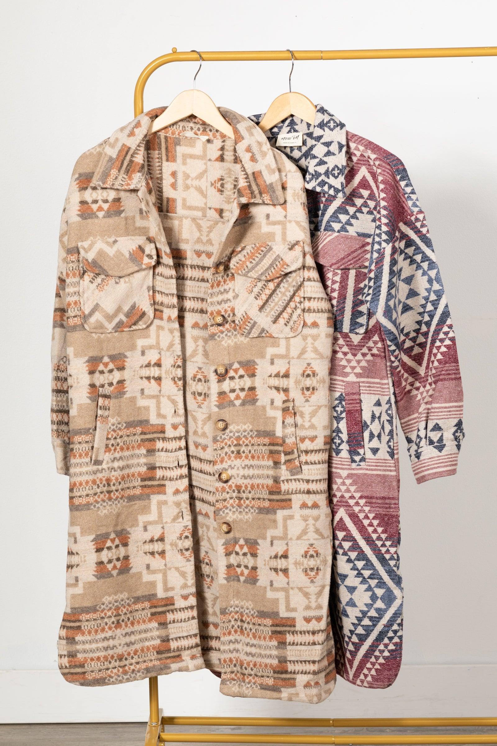 Aztec And Plaid Printed Shacket Coat Product Image