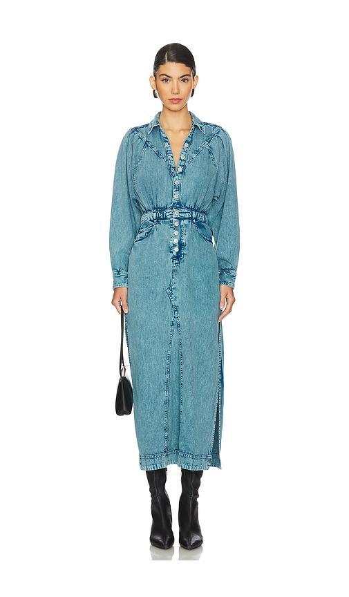 FREE PEOPLE Mad Love Denim Midi Dress Blue Product Image