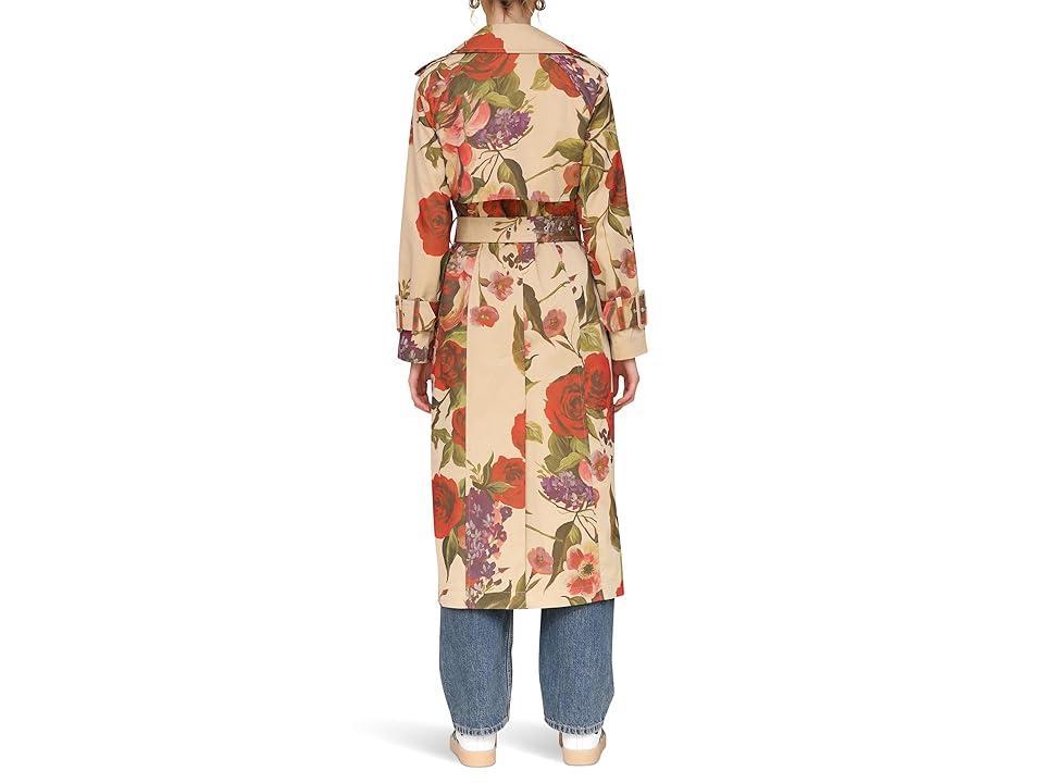 Avec Les Filles Rose Print Cotton Blend Trench Coat (Tan Portofino Rose) Women's Coat Product Image