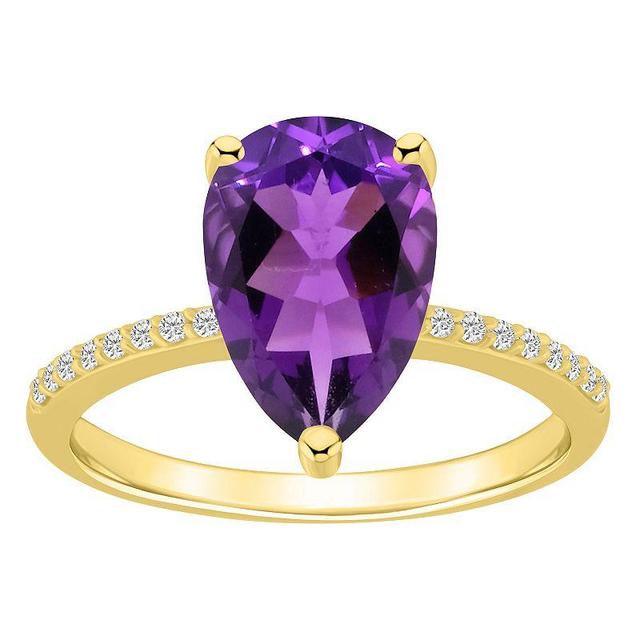 Alyson Layne 14k Gold Pear Shape Amethyst & 1/10 Carat T.W. Diamond Ring, Womens Product Image