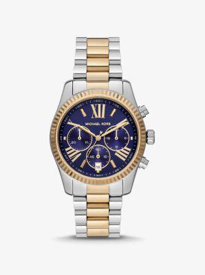 Michael Kors Womens Lexington Lux Chronograph Gold-Tone Stainless Steel Bracelet Watch 38mm Product Image