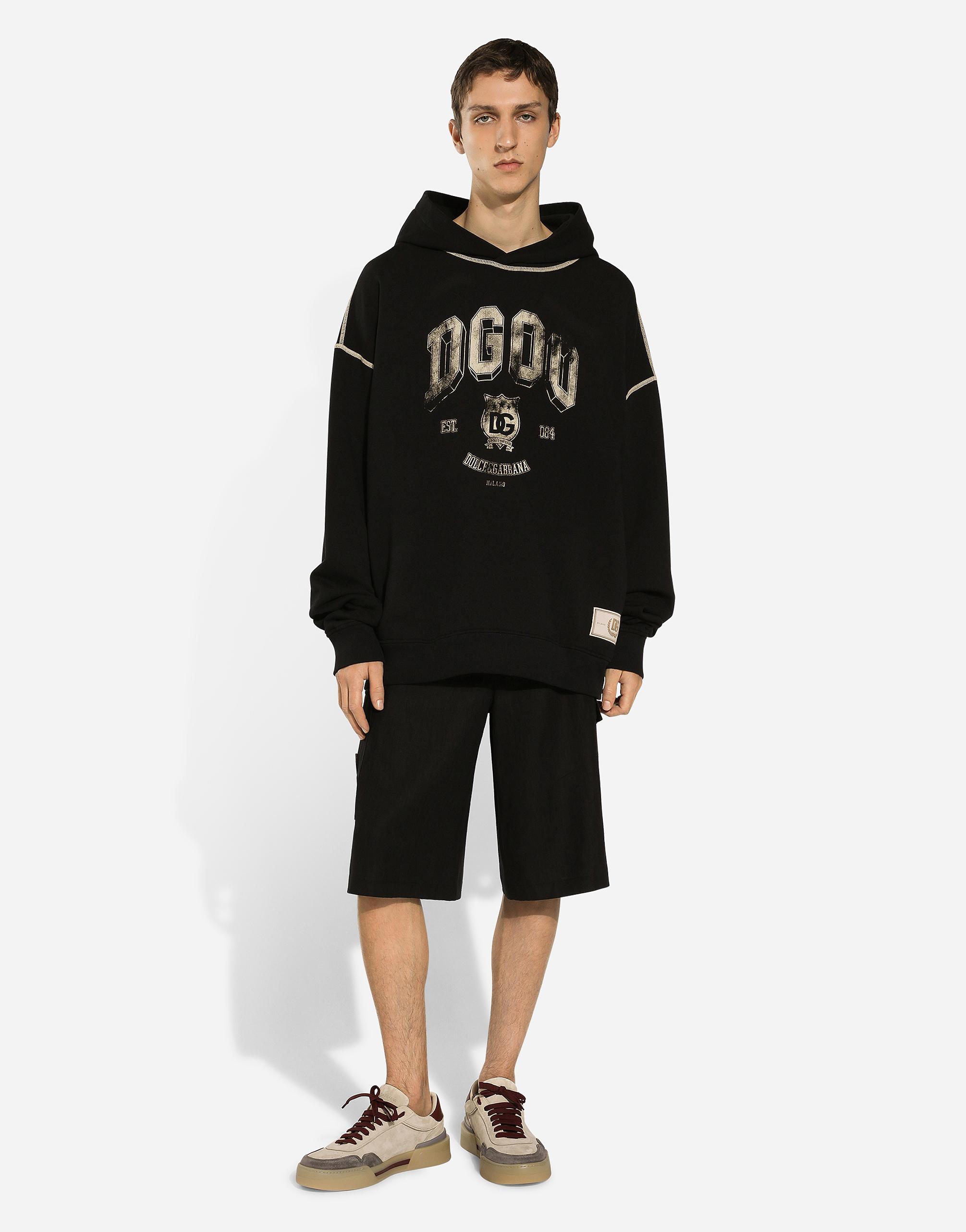 Dg-print Cotton Hoodie In Black Product Image