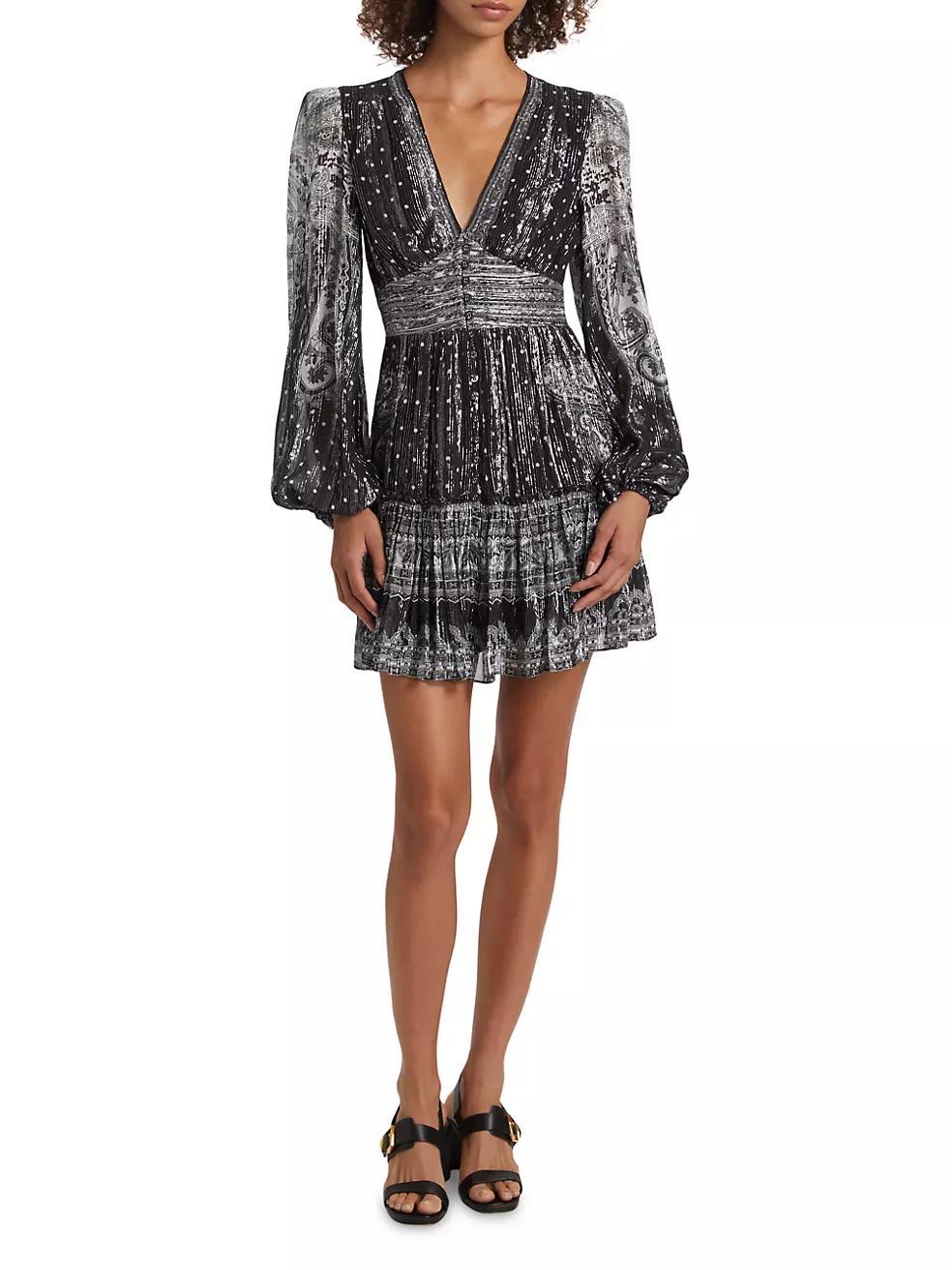 Viri Metallic Paisley V-Neck Minidress Product Image