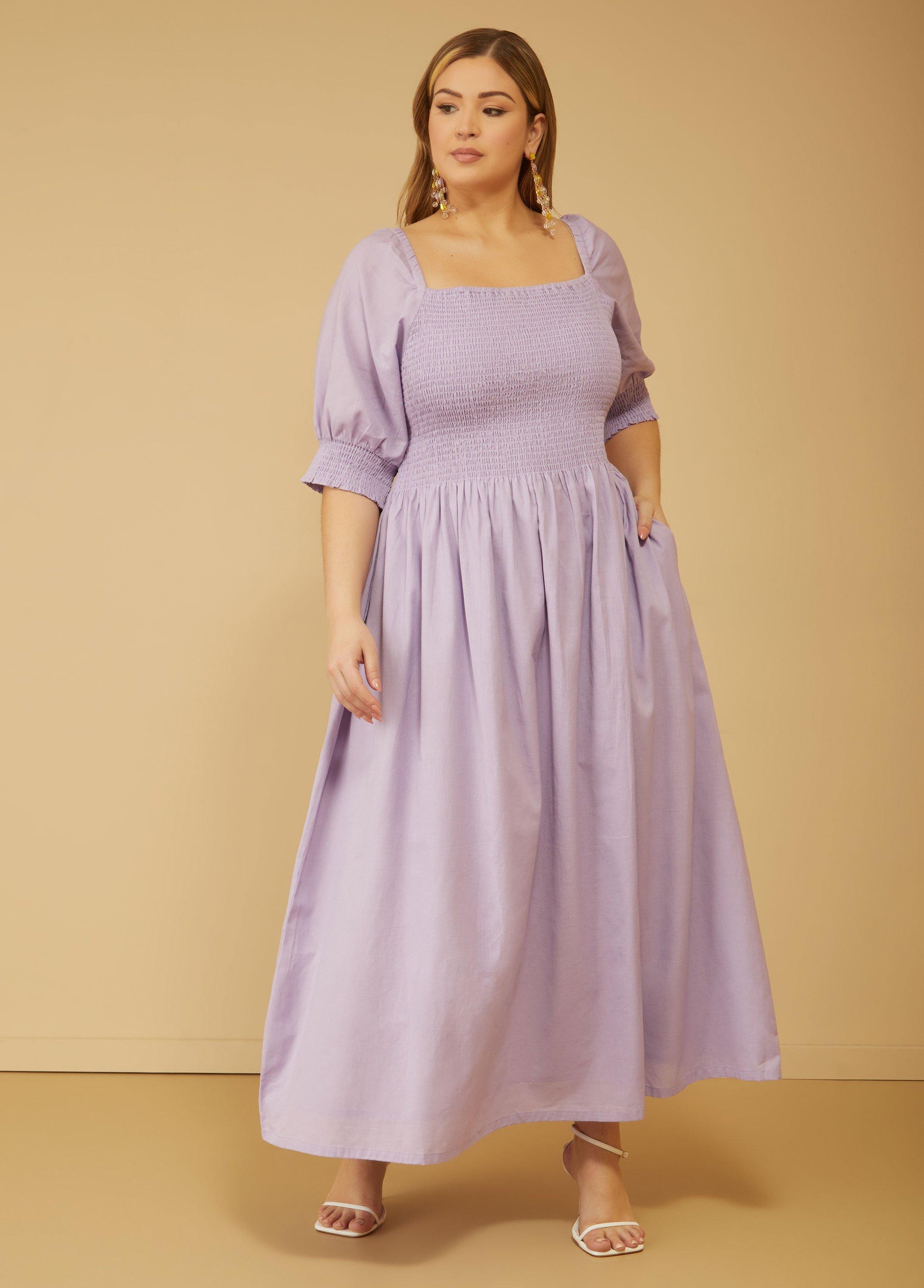 Plus Size Shirred Linen Blend Maxi Dress Ashley Stewart Product Image