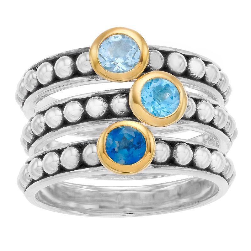 Rosabella 14K Gold Over Sterling Silver Genuine Blue Topaz Stacking Rings, Womens Product Image