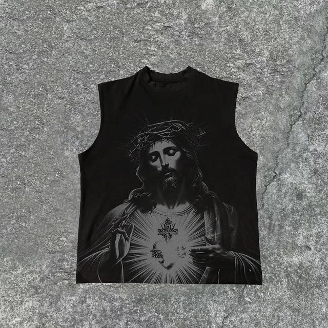 Vintage Jesus Print Cotton Tank Top Product Image