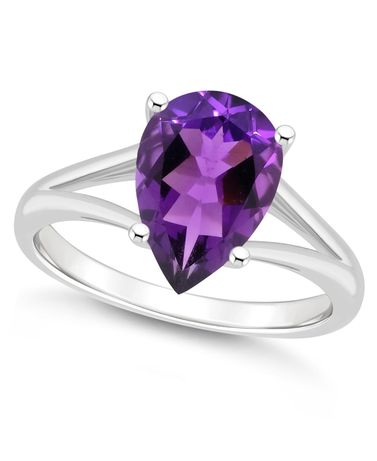 Alyson Layne Sterling Silver 12 mm x 8 mm Pear Shape Gemstone Split Shank Solitaire Ring, Womens Purple Product Image