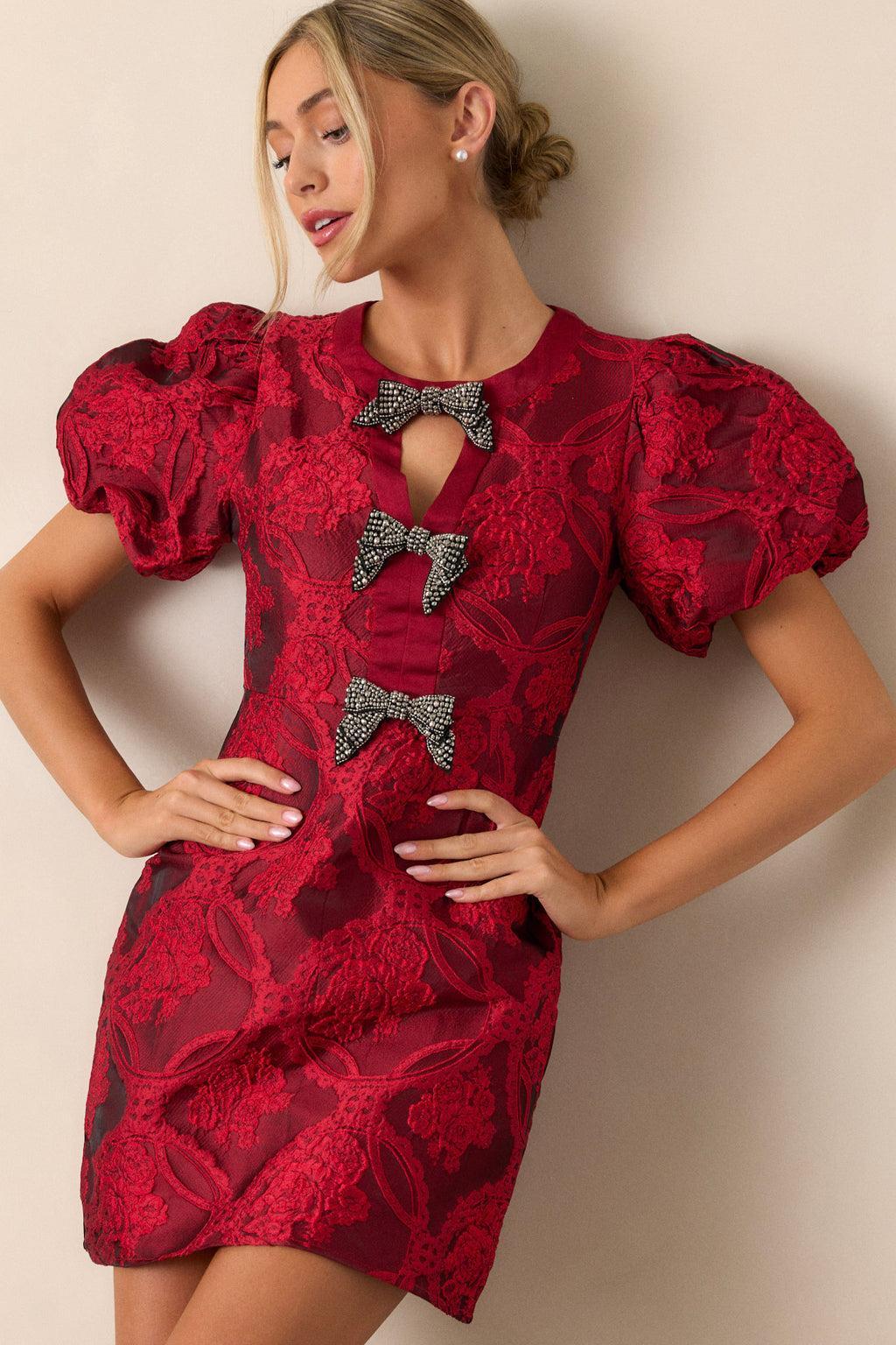 Letters From Manhattan Ruby Red Jacquard Mini Dress Product Image