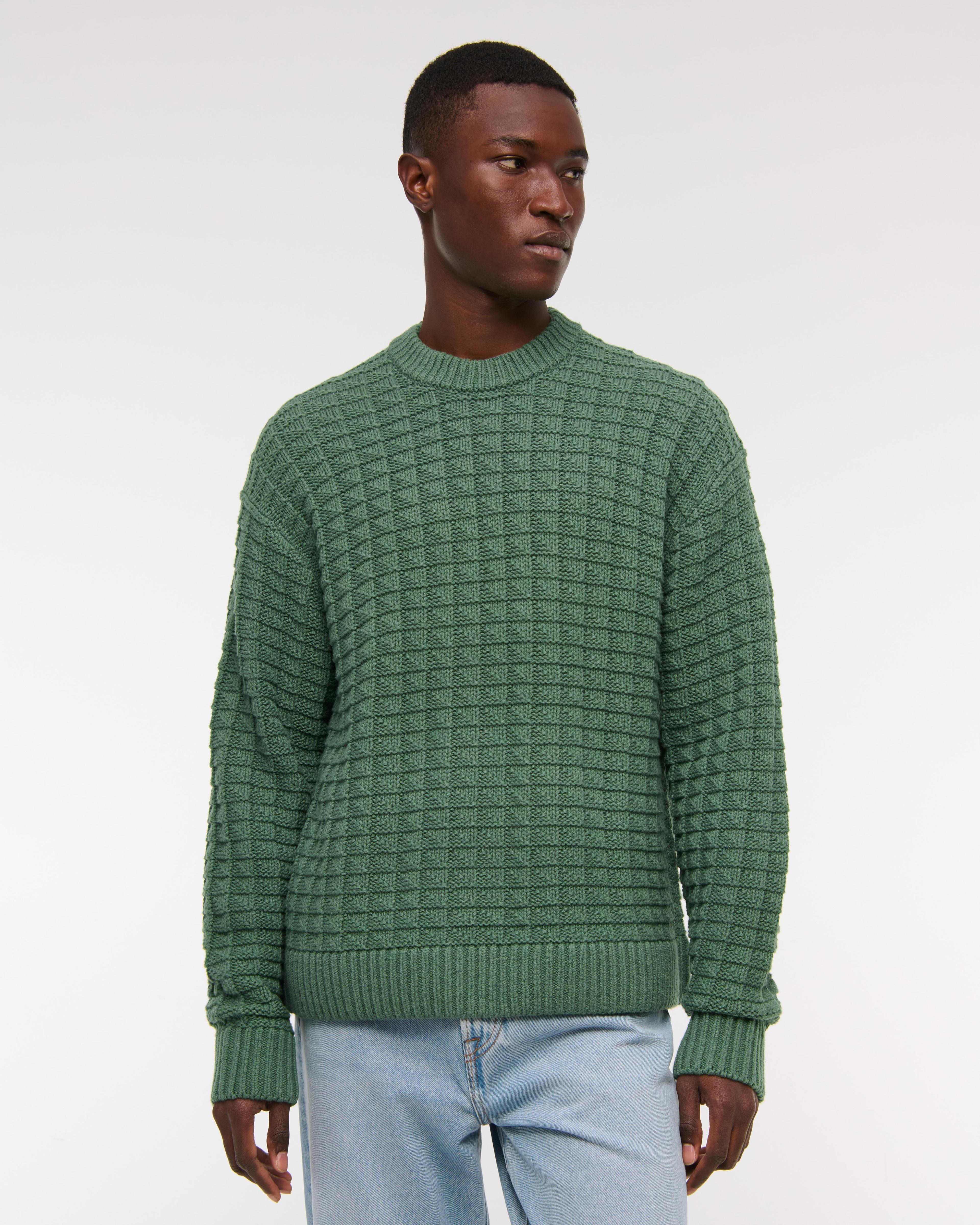 Oversized Checkered Stitch Crew Sweater Product Image