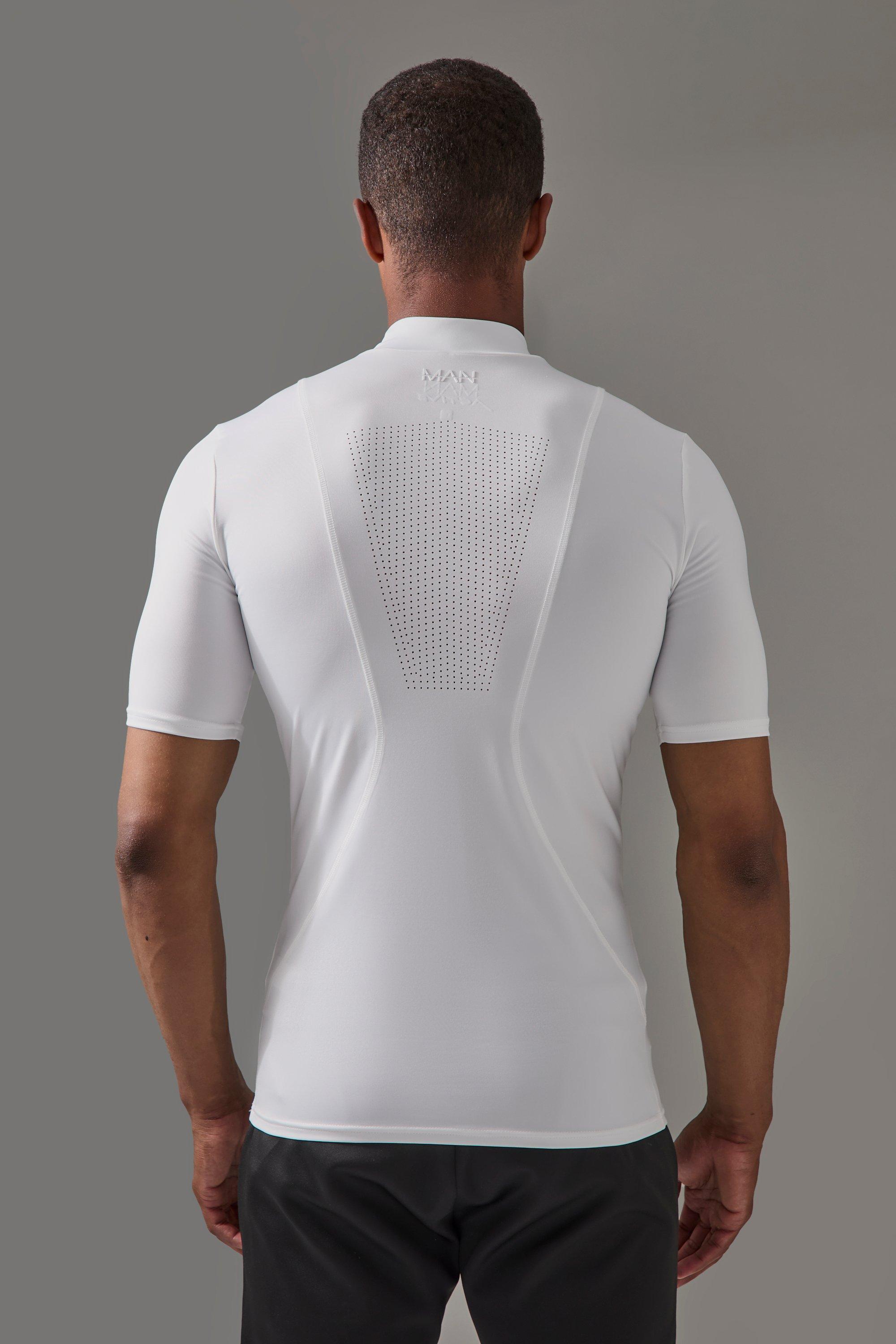 Man Active Pro Short Sleeve High Neck Perforated Base Layer | boohooMAN USA Product Image