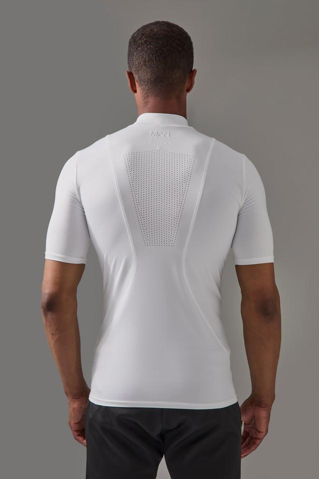 Man Active Pro Short Sleeve High Neck Perforated Base Layer | boohooMAN USA Product Image