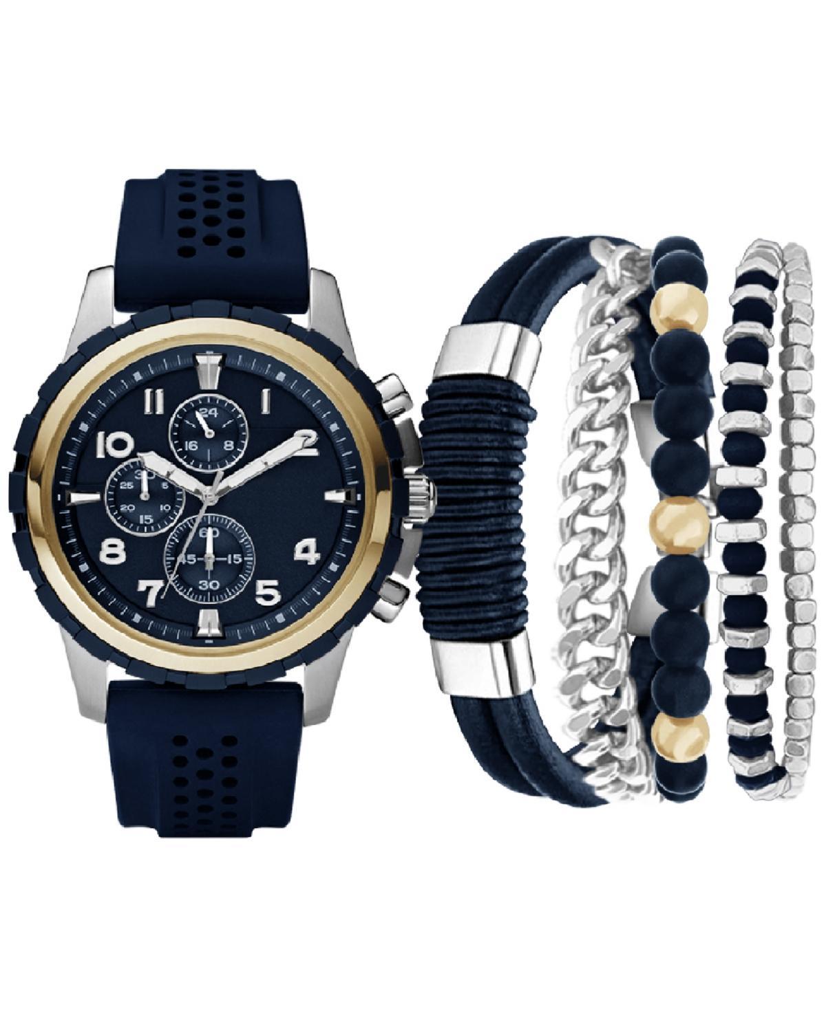 American Exchange Mens Navy Perforated Silicone Strap Watch 45mm Gift Set - Black Product Image