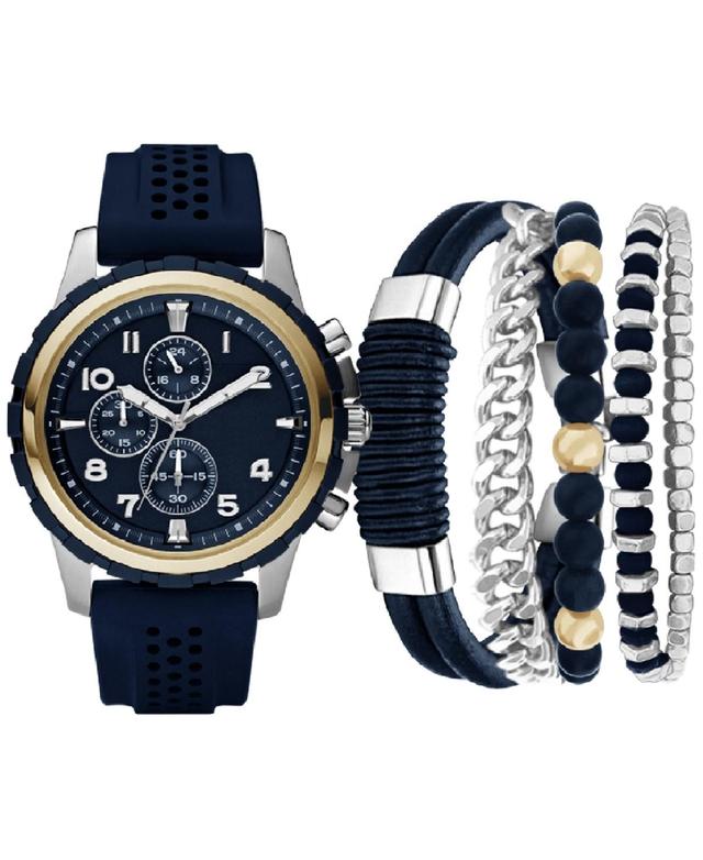 American Exchange Mens Navy Perforated Silicone Strap Watch 45mm Gift Set Product Image