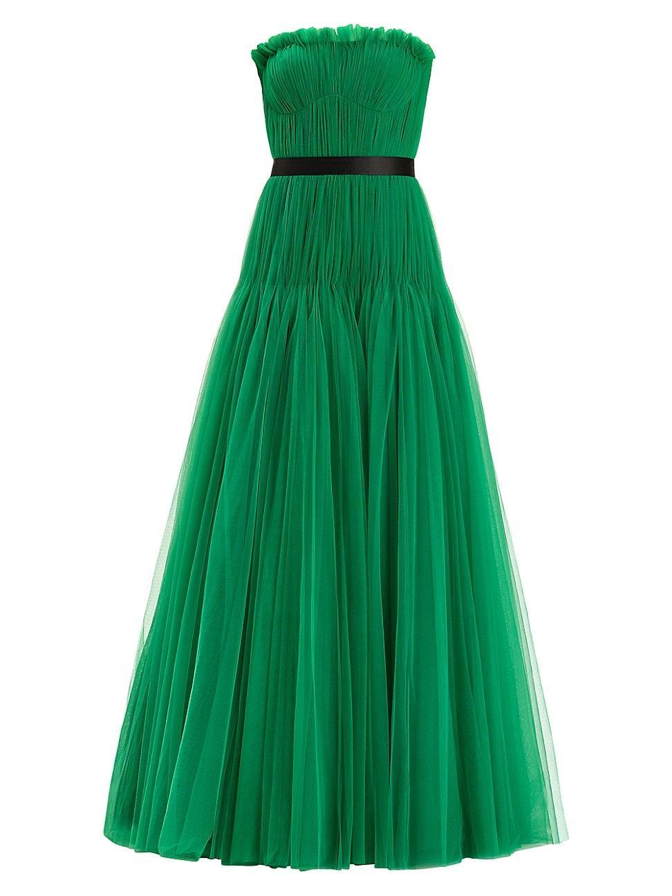 Strapless Pleated Tulle Bustier Gown Product Image