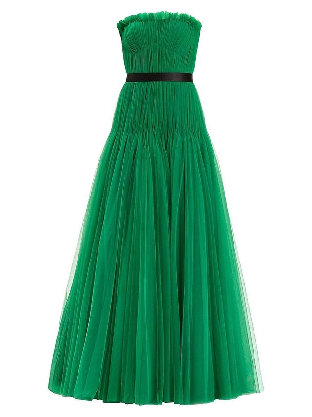 Womens Pleated Tulle Strapless Gown Product Image