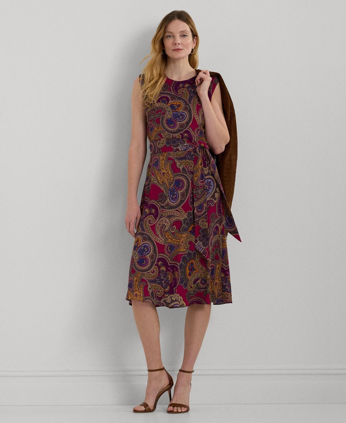 Lauren Ralph Lauren Womens Paisley Belted Bubble Crepe Dress Product Image