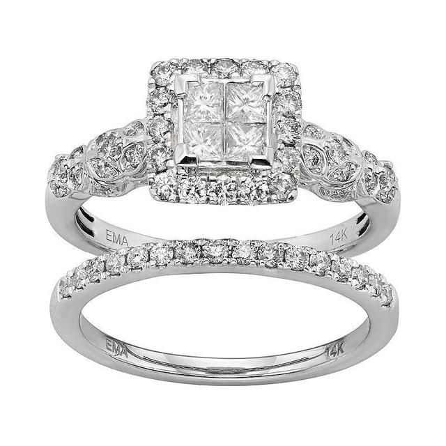 The Regal Collection IGL Certified Diamond Square Halo Engagement Ring Set in 14k White Gold (1 Carat T.W.), Womens Product Image