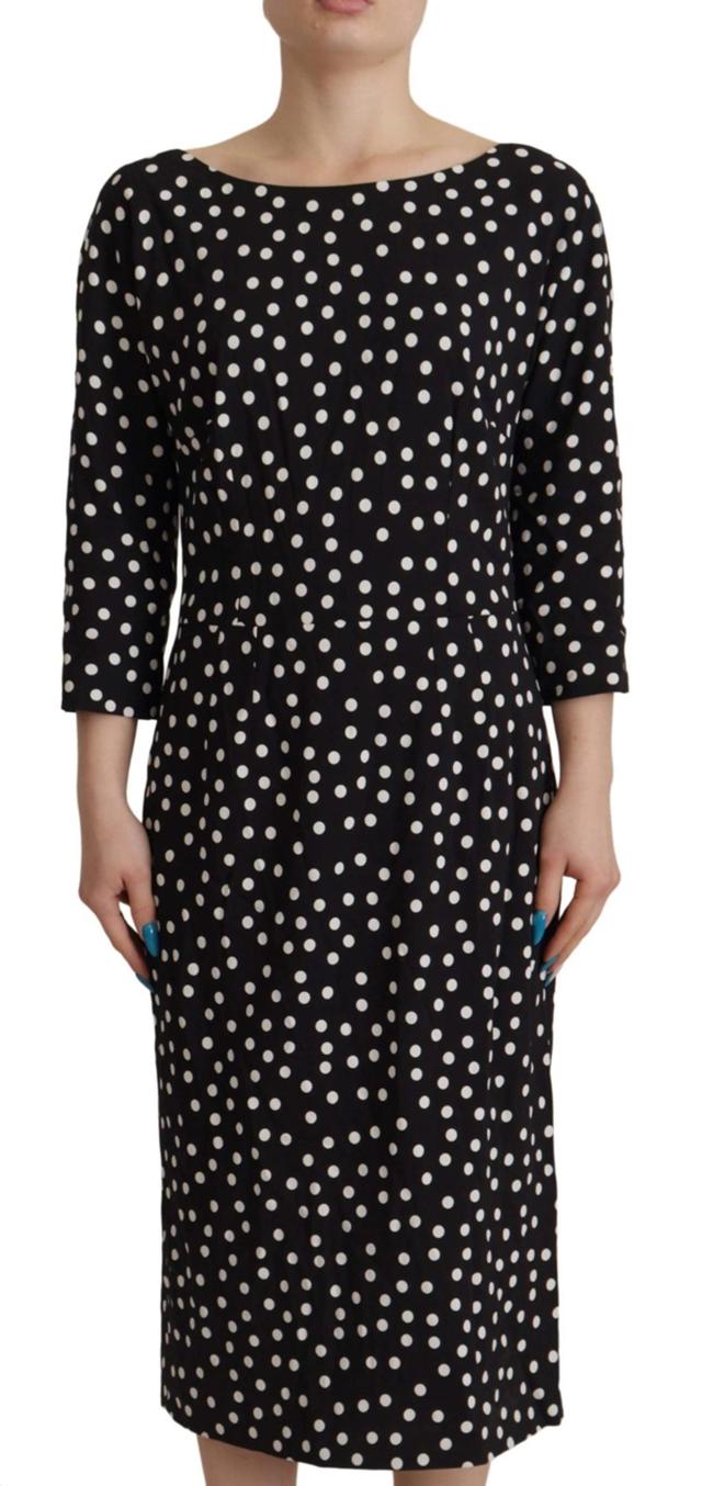 DOLCE & GABBANA Black White Polka Dots Sheath Midi Viscose Dress Product Image