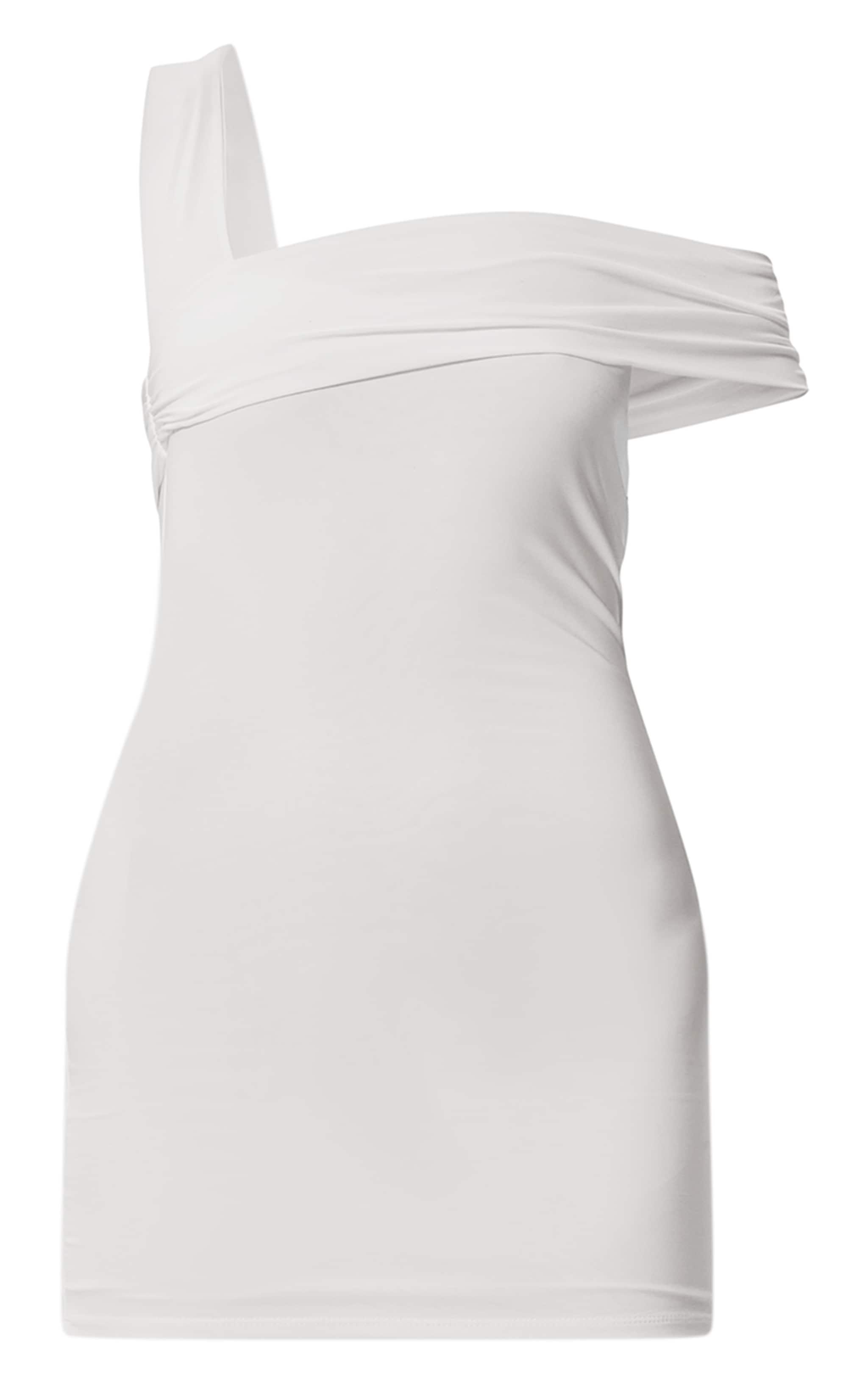 Premium White Double Layer Slinky Ruched Bodycon Dress Product Image