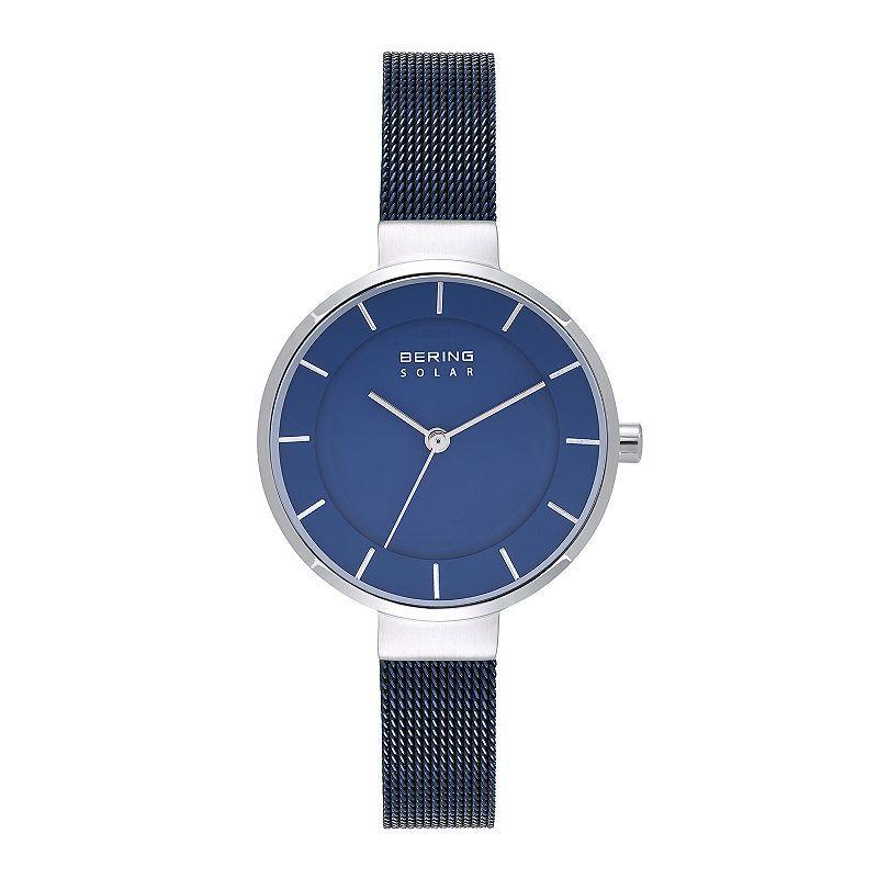 Bering Womens Solar Powered Blue Stainless Steel Mesh Bracelet Watch 31mm Product Image