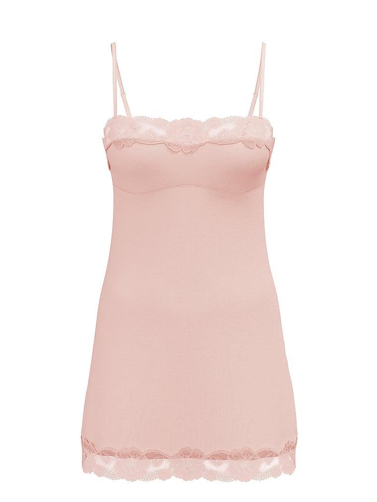 Modal & Lace Trim Straight-Neck Slip Dress Product Image