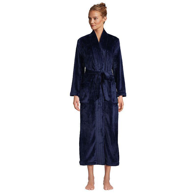 Womens Lands End Cozy Plush Long Wrap Robe Dark Green Product Image