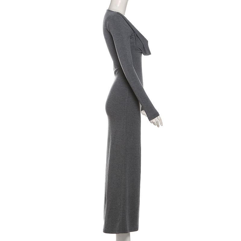 Long Sleeve Scoop Neck Plain Maxi Bodycon Dress Product Image