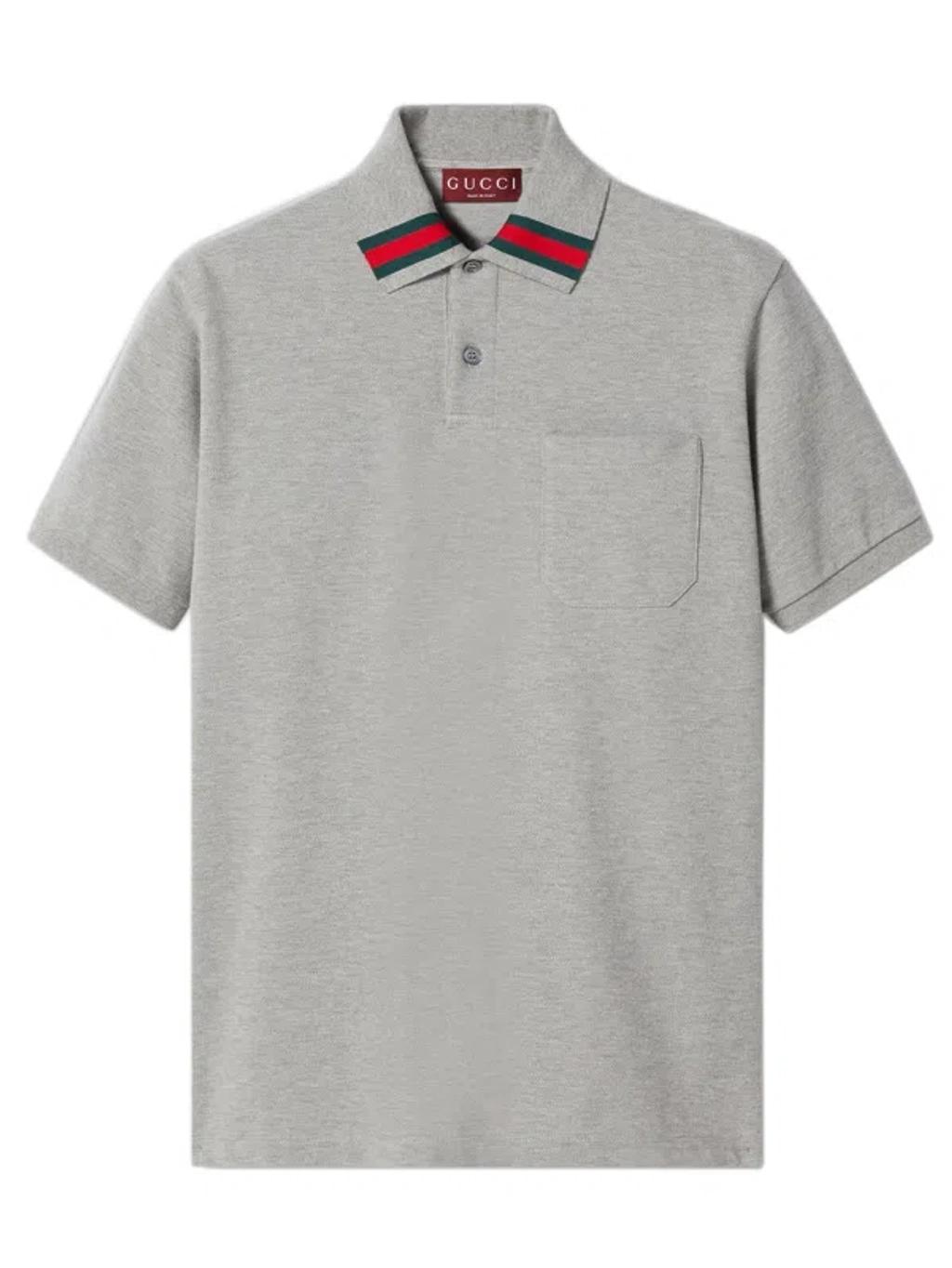 GUCCI Stretch Cotton Piquet Polo Shirt In Grey Product Image