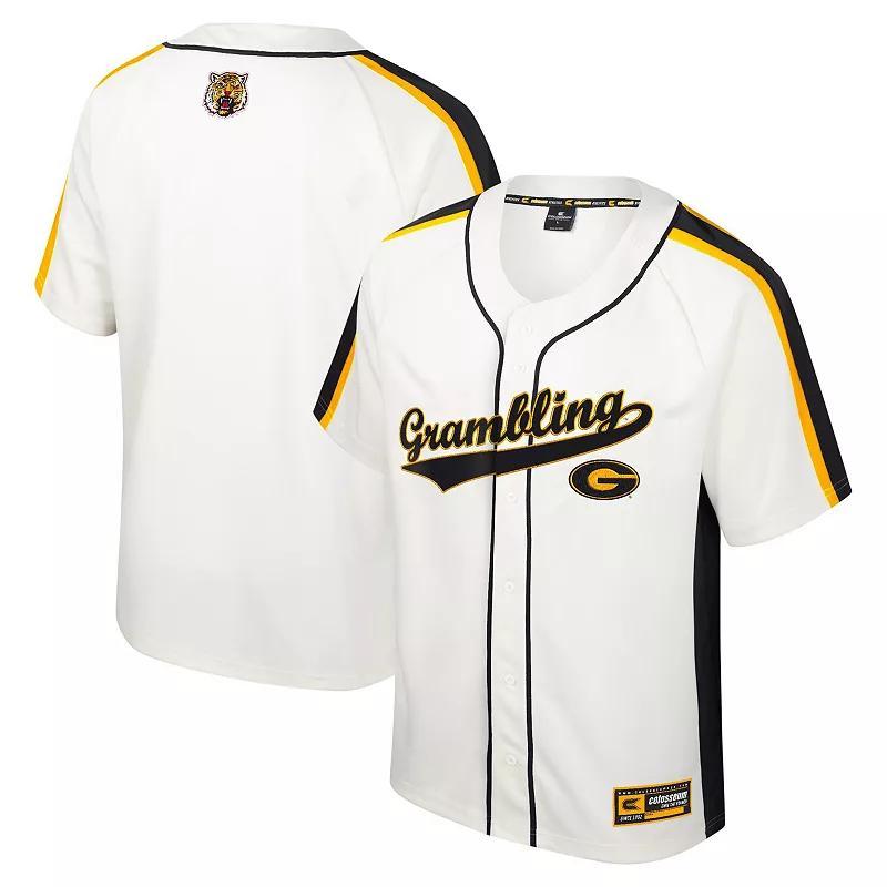 Mens Colosseum Cream Distressed Grambling Tigers Ruth Button-Up Baseball Jersey - Cream Product Image