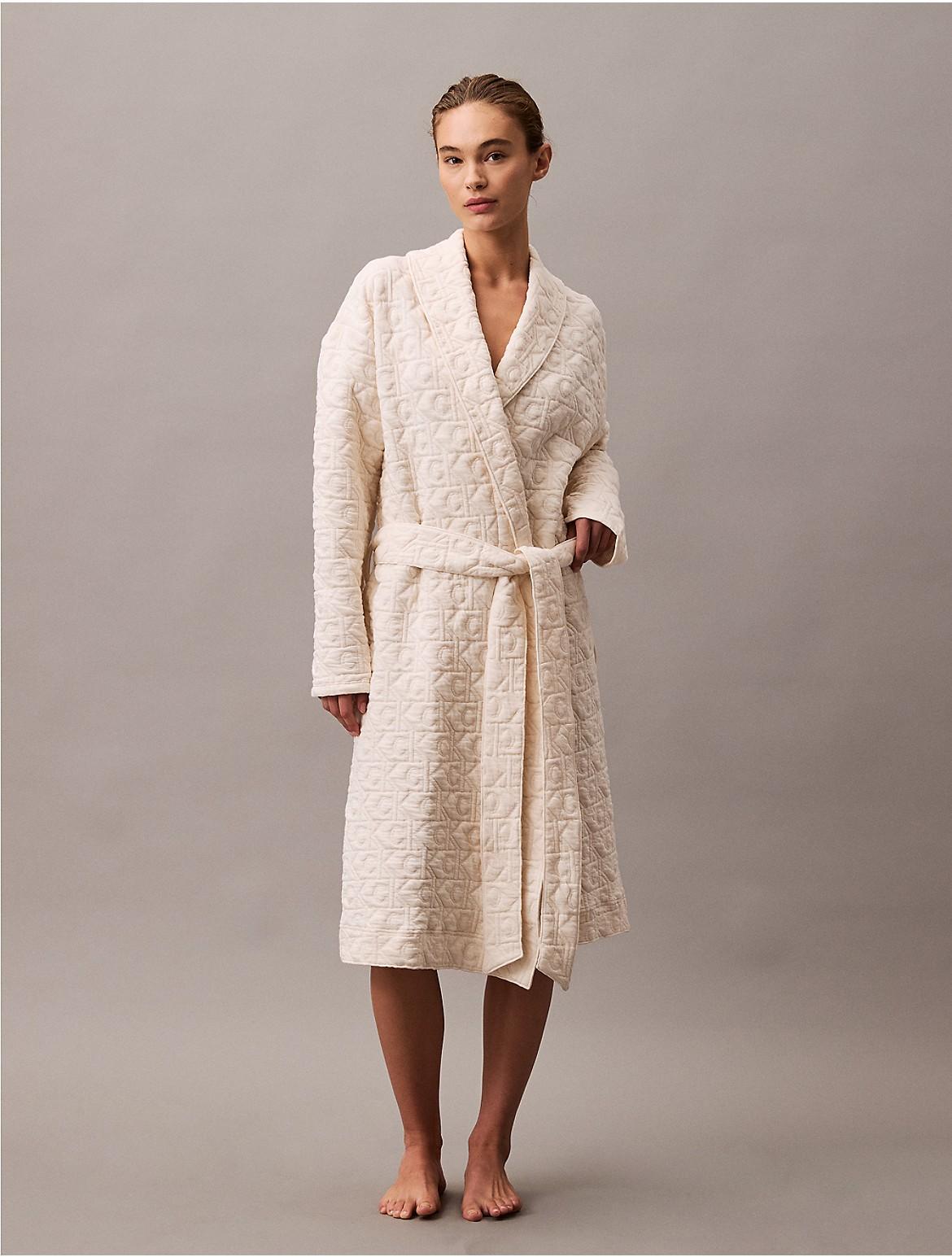 Calvin Klein Womens Terry Lounge Quilted Jacquard Robe - White - XS-S Product Image