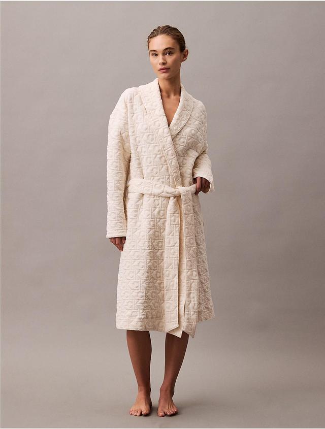 Calvin Klein Womens Terry Lounge Quilted Jacquard Robe - White - XS-S Product Image