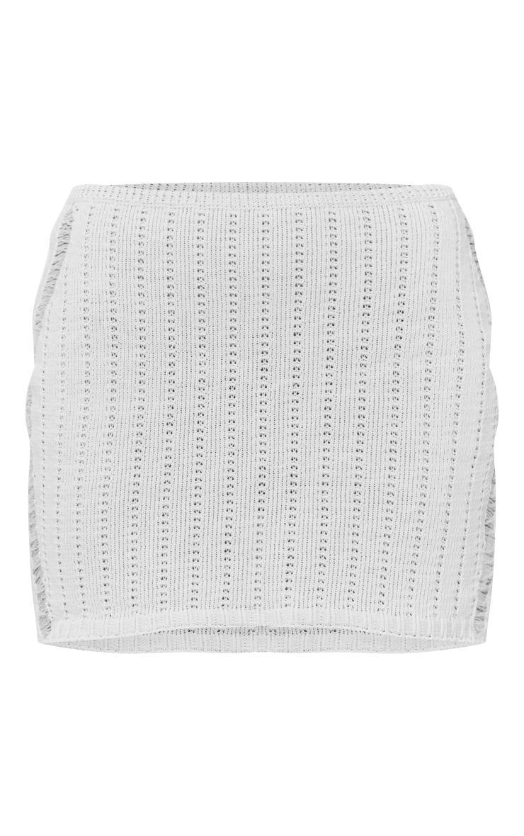 White Distressed Ladder Crochet Knit Mini Skirt Product Image