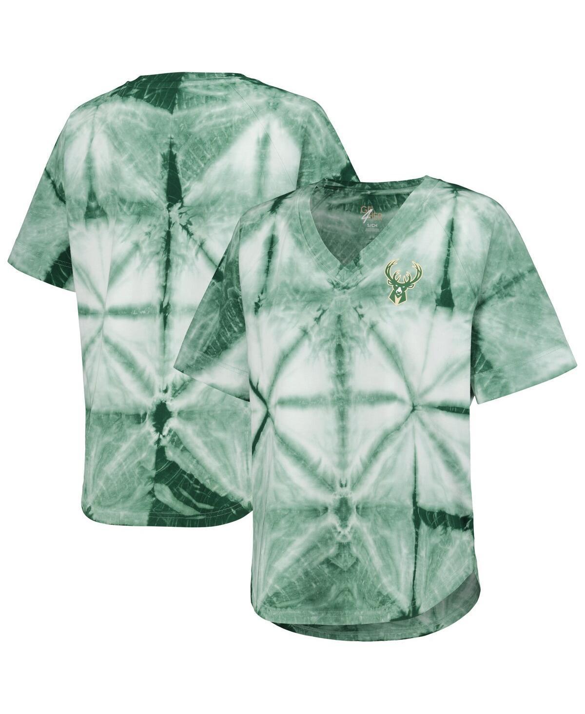 Womens G-III 4Her by Carl Banks Hunter Green Milwaukee Bucks Tournament Raglan Oversized Tie-Dye V-Neck T-Shirt Product Image