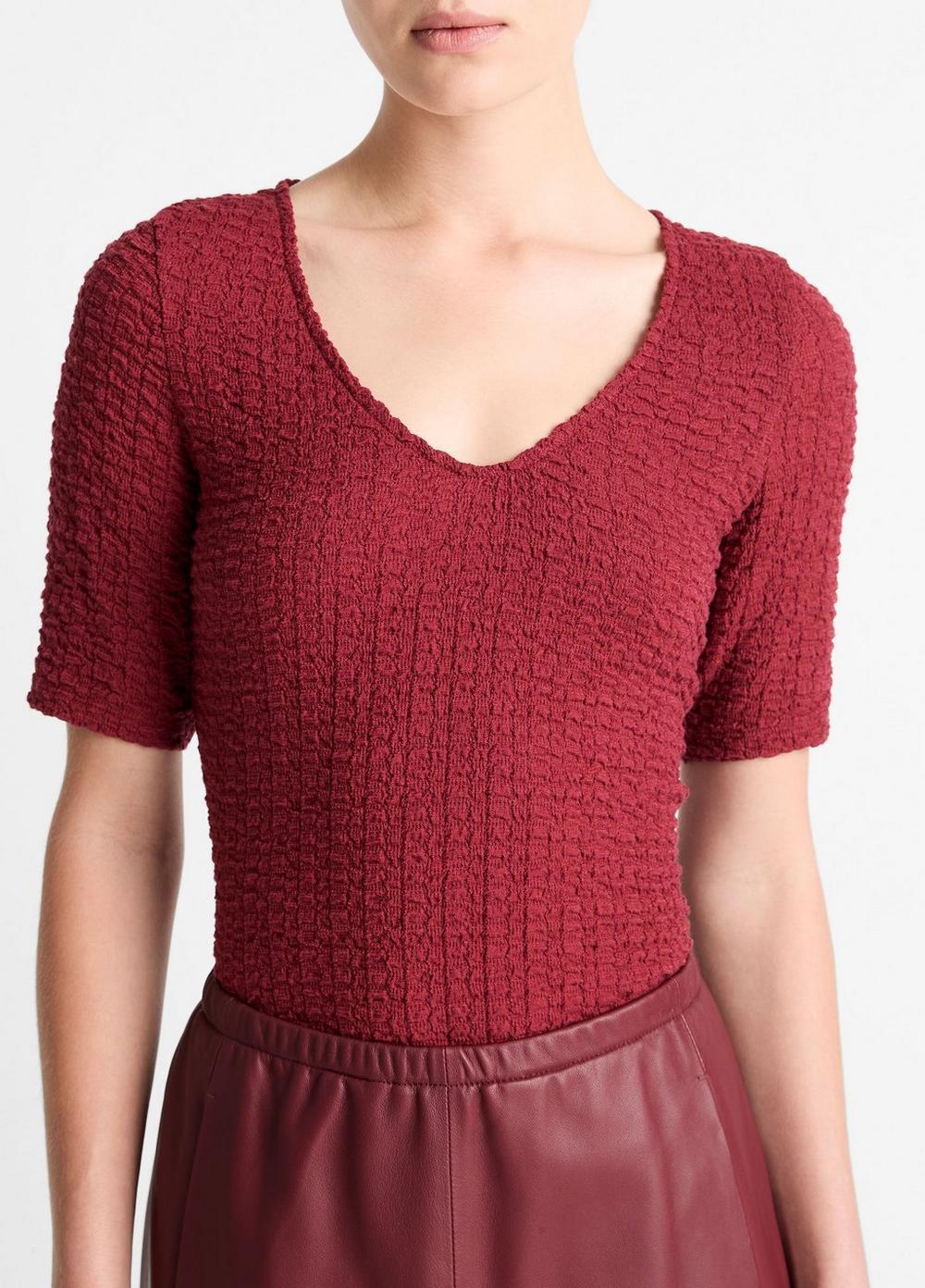 Smocked Elbow-Sleeve V-Neck Top Product Image