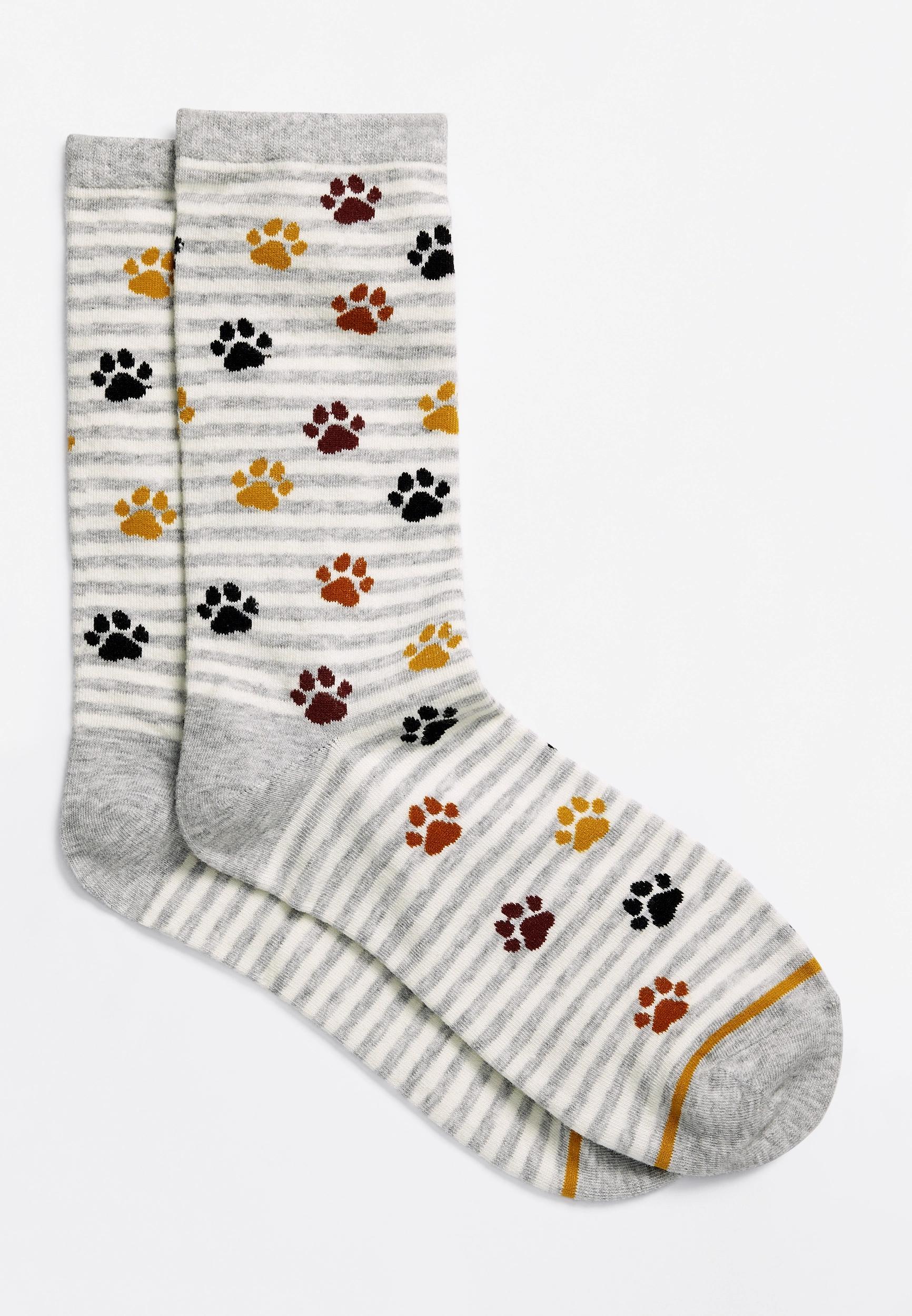 Maurices Womens Striped Paw Print Crew Socks Gray Size One Size Product Image