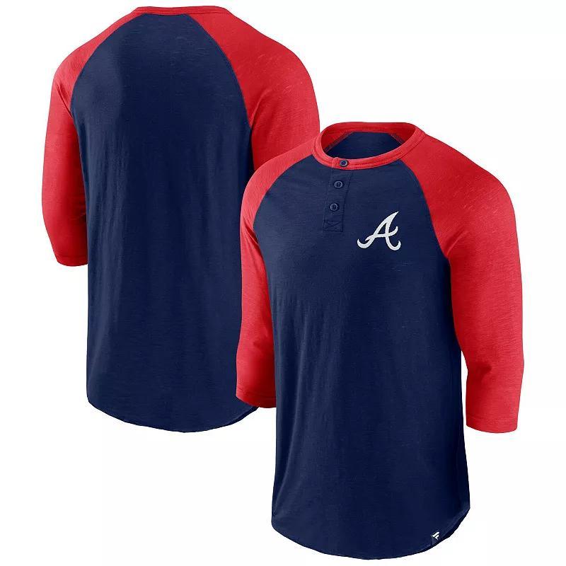 Mens Fanatics /Red Atlanta Braves Historical Win 3/4-Sleeve Henley T-Shirt Blue Product Image